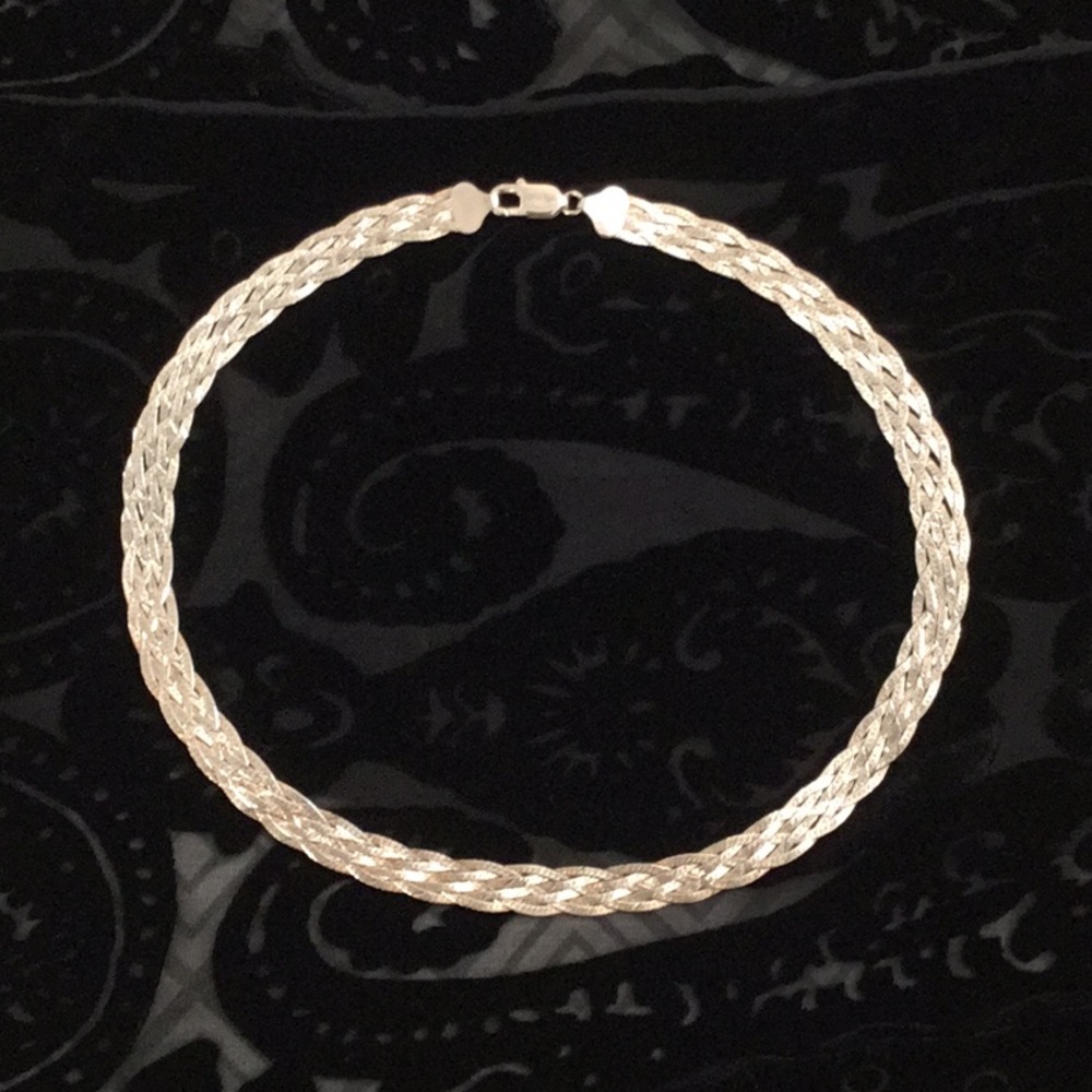 Braided 18 inch necklace, sterling 925 silver, Italy - Picture 2 of 11